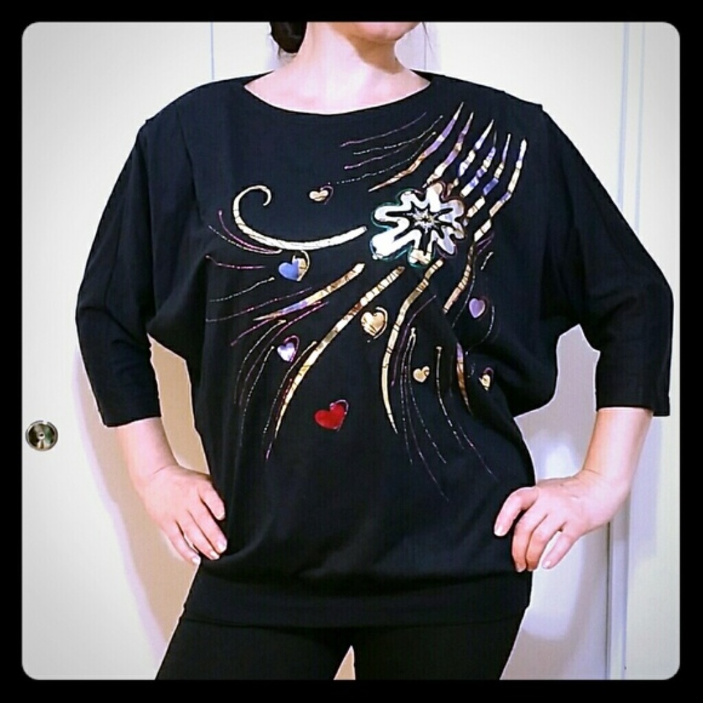 Vintage Embellished Batwing Blouse